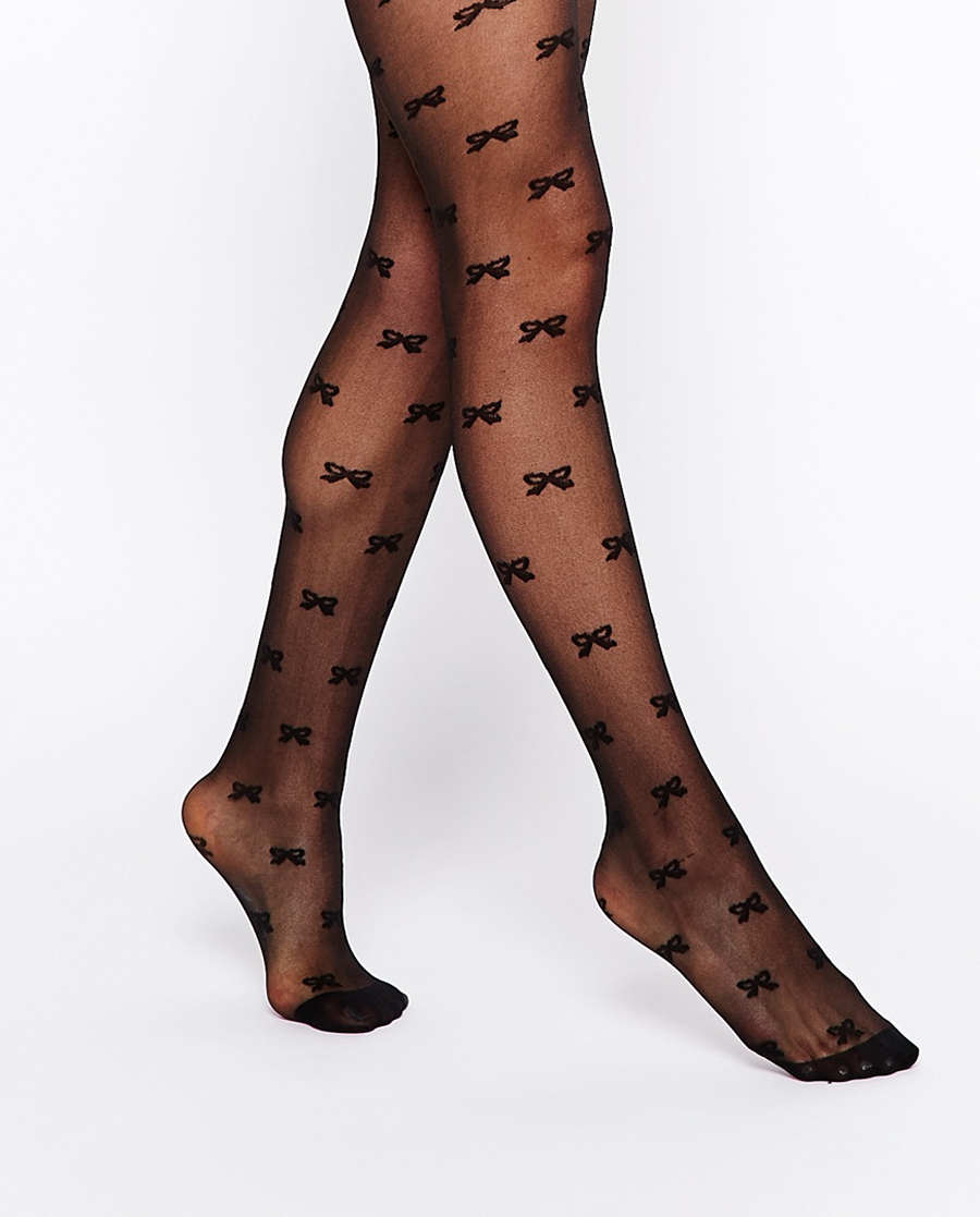  Leg Avenue Bow Lace Footless Tights : Health & Household